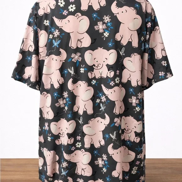 Butter-Soft Originals 3X Scrub Top Pink Elephant Print Plus Size - Picture 4 of 7